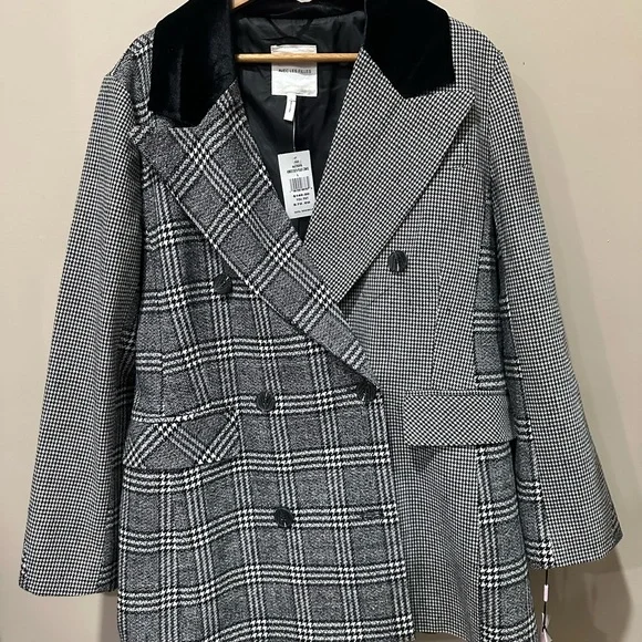 Avec Les Filles Houndstooth Mixed Media Double Breasted Blazer - Picture 2 of 9